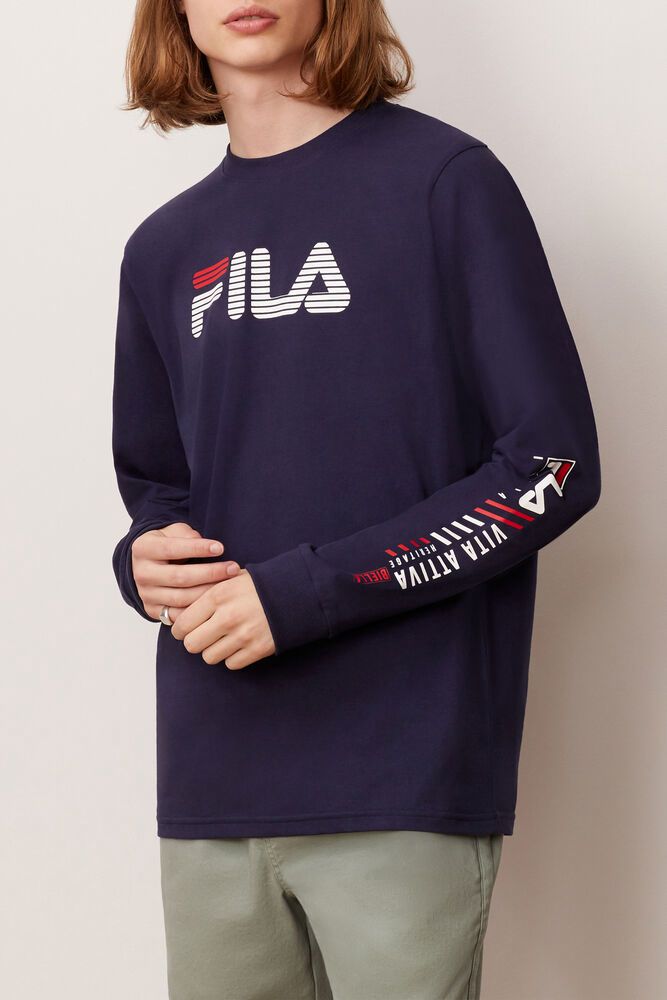 Fila T-Shirt Mens Navy Collinson Long Sleeve - Ireland 21680-FIWQ